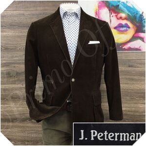 J PETERMAN Mens Blazer Sport Coat Casual Jacket Size 46L Brown Corduroy Suit‎